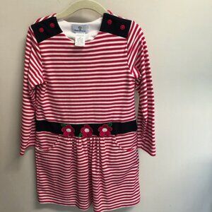 Florence Eiseman red striped dress with flower detail pockets size 5